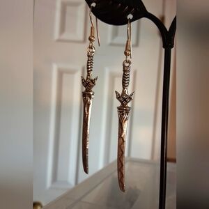 Handmade Unisex Sward Pierced Earrings Bronze Colored